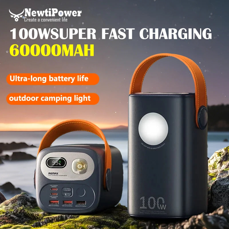NewtiPower 60000mAh Power Bank Large Capacity External 100W Battery Pack Type-C USB Fast Charge For MacBook Laptop iPad Outdoor