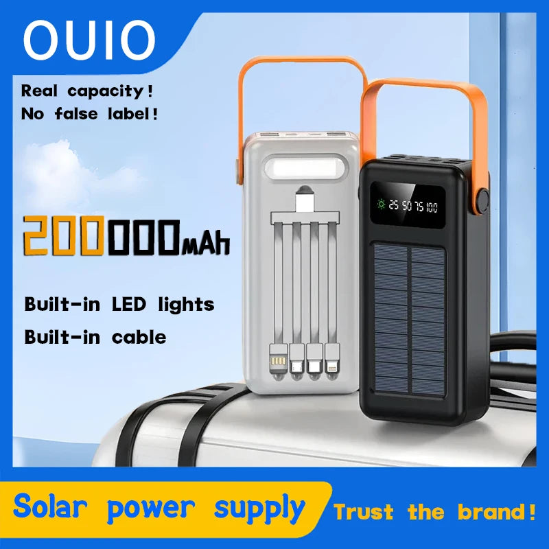 200000mAh Portátil Banco De Energia Solar Bateria Externa Carregamento Rápido à Prova Dwaterproof água Powerbank Com Lanterna